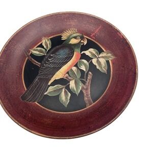 Decorative Parrot Bird Plate Charger Tropical Burgundy Black Gold Trim